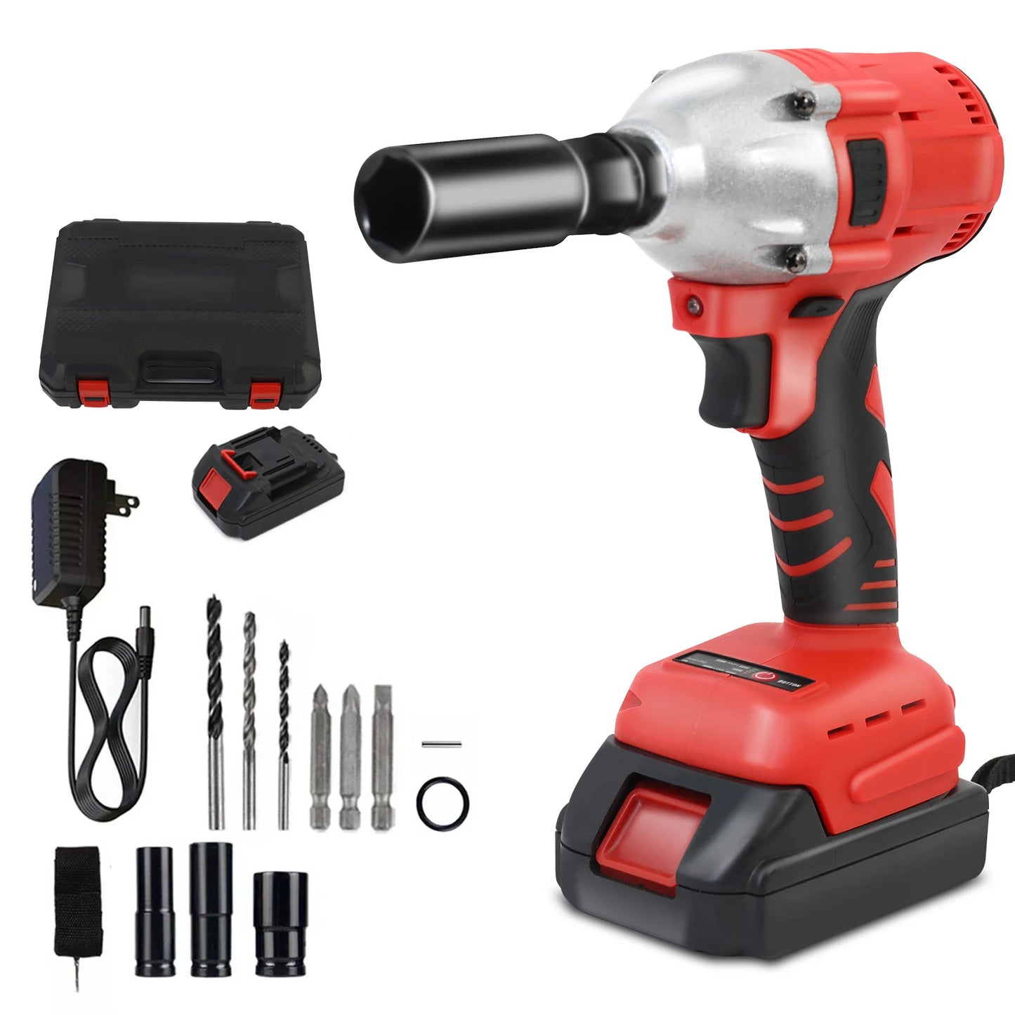1000N.m Cordless Impact Wrench Brushless 20V 1/2 inch Power Tool Sets High Torque 2x1500MAh Batteries for Car Truck Tires Home