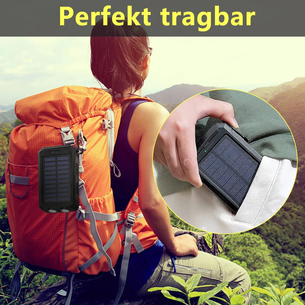 Portable 20000mAh Solar Power Bank IP67 Waterproof Dual USB Flashlight