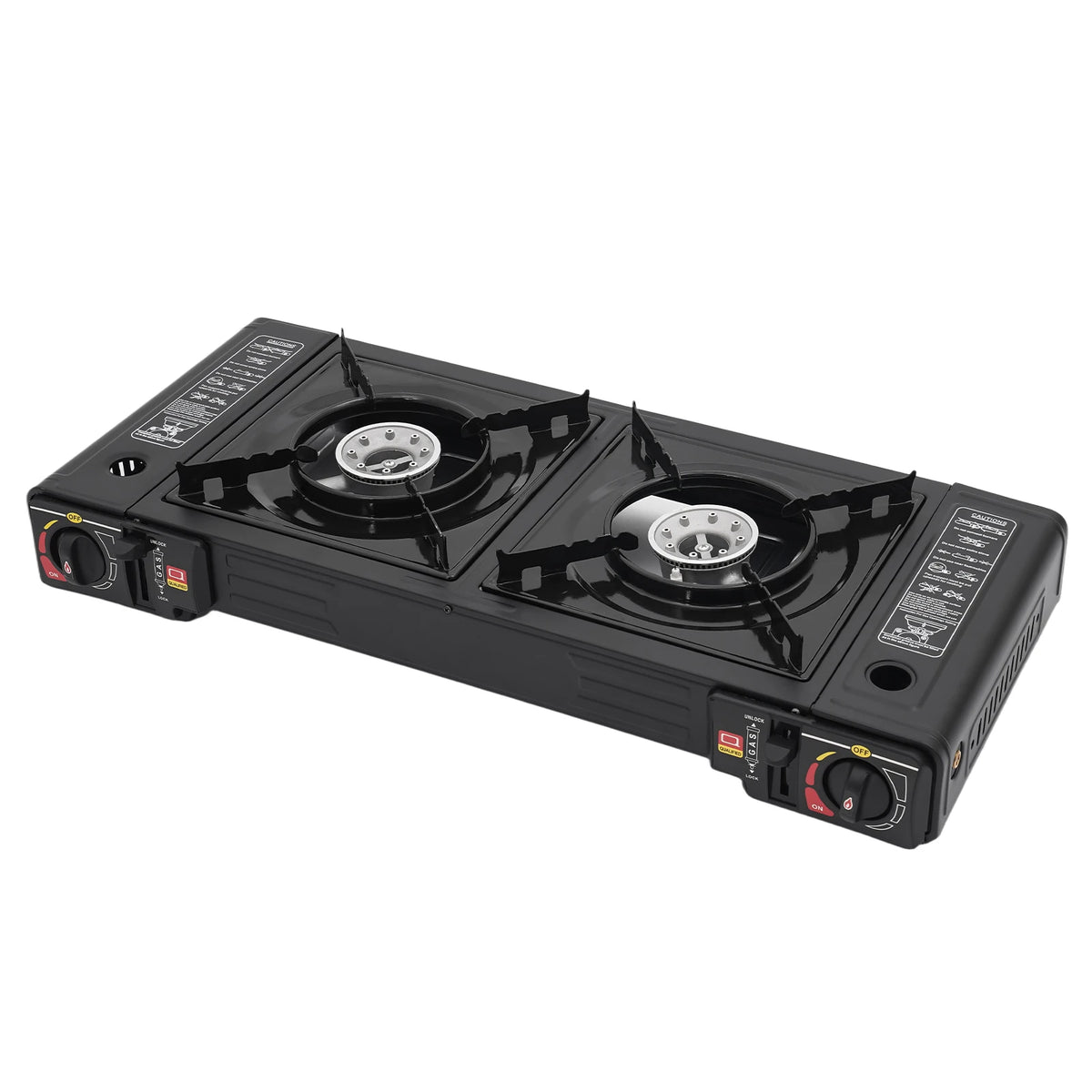 Portable Two Burner Gas Stove With Piezo Ignition And Case