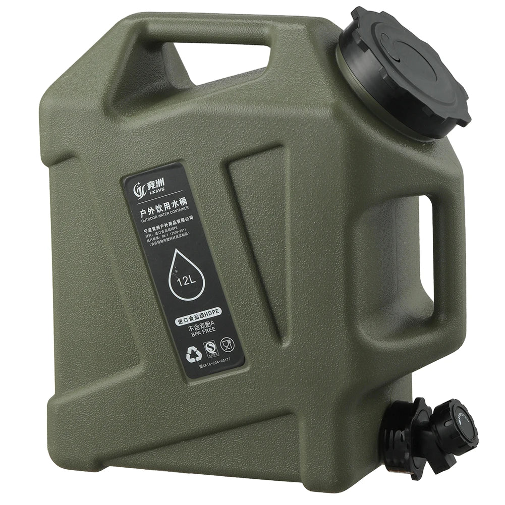 12L Camping Water Container Water Storage Carrier Portable Large Capacity Outdoor Hiking Accessories
