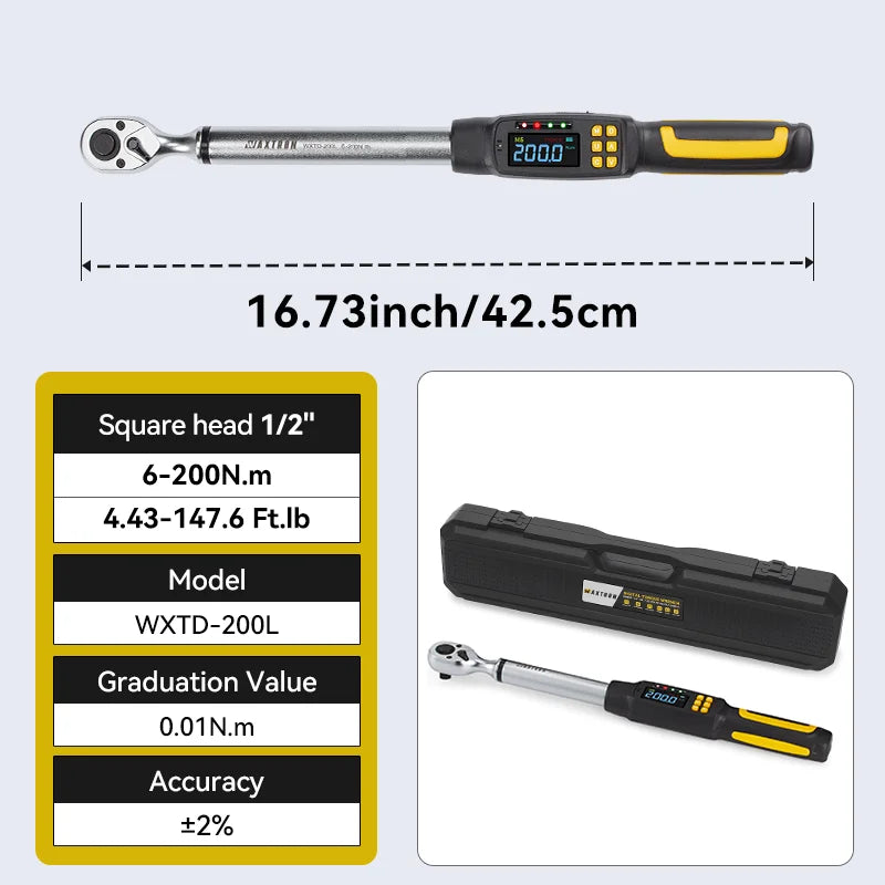 1/2'' Digital Torque Wrench 2% Accuracy Hand Tools 1/4'' 3/8'' Torque Wrench Digital For Auto Motorcycle Bike Waxtron Hot