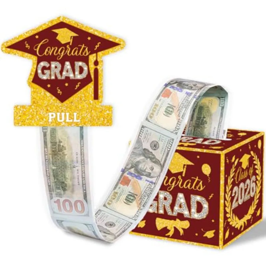 2026 Graduation Money Gifts Pull Box for Cash, Black and Pink Class of 2026 Graduation Money Holder for Grad Party