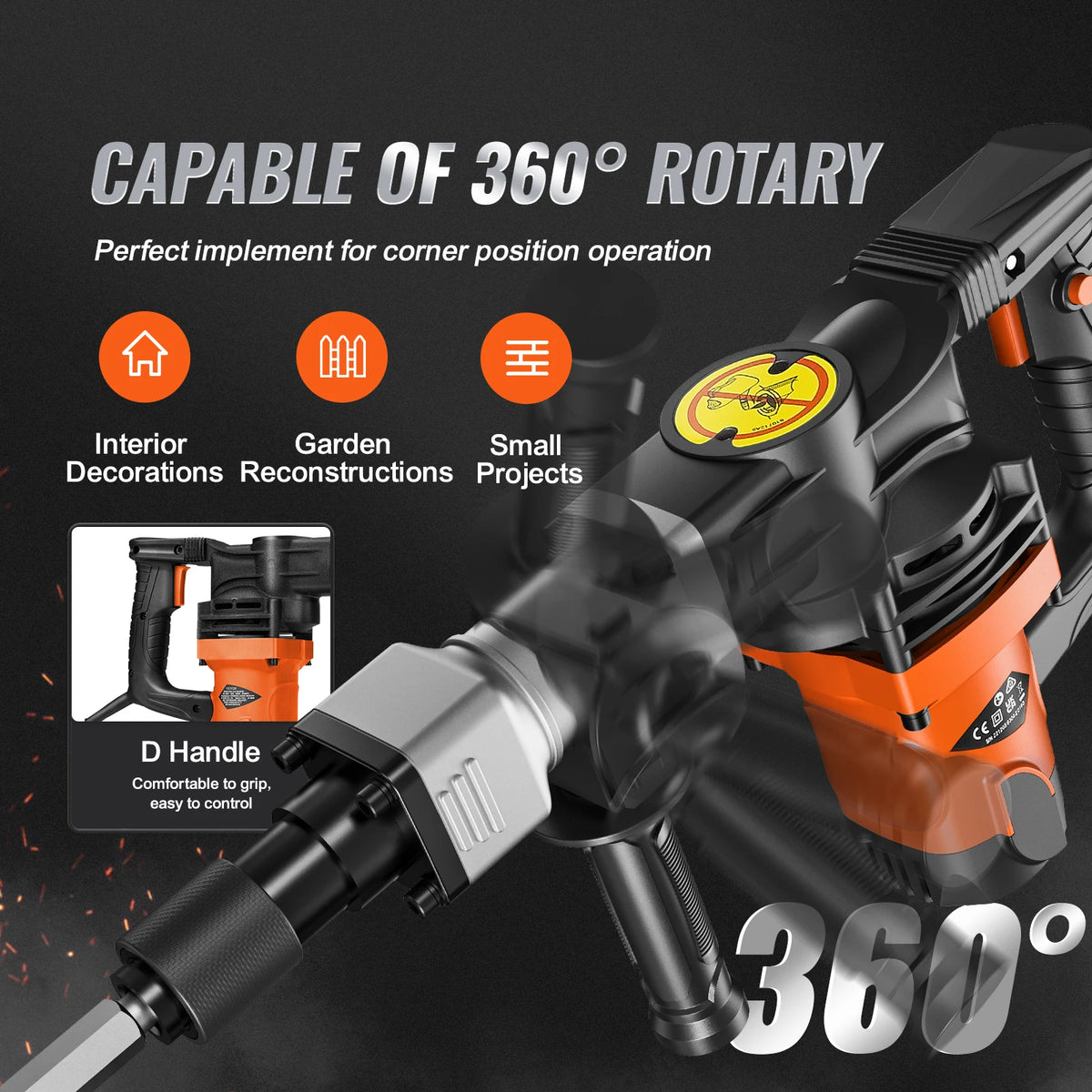SucceBuy Electric Demolition Jack Hammer Concrete Breaker Heavy Duty With Chisels