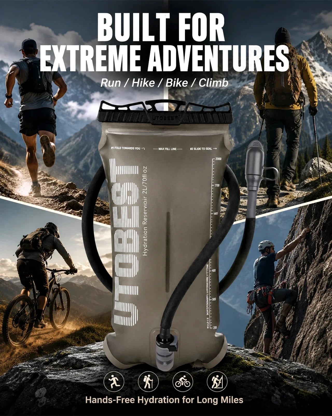 Water Bladder Hydration Pack Reservoir TPU Bag for Camping Cycling