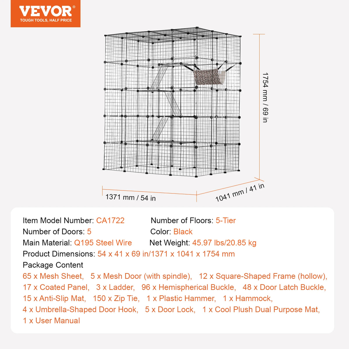 SucceBuy Detachable Metal Cat Cage With Hammock Ramp And Ladders