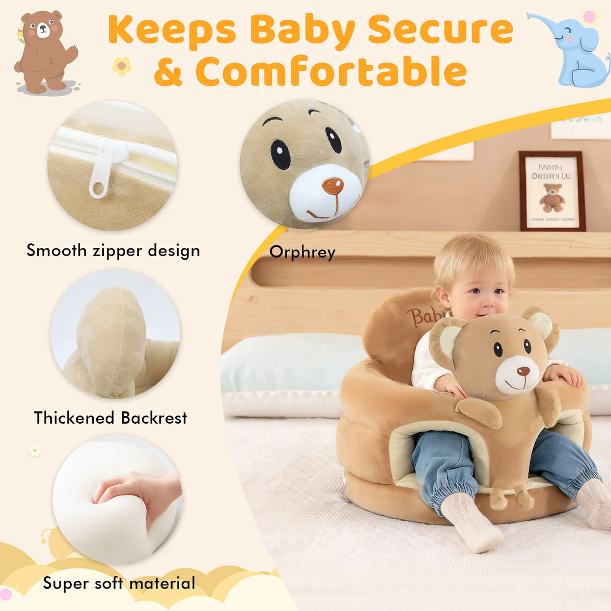 LLParty Baby Floor Seat Animal Plush Learning Sofa Chair
