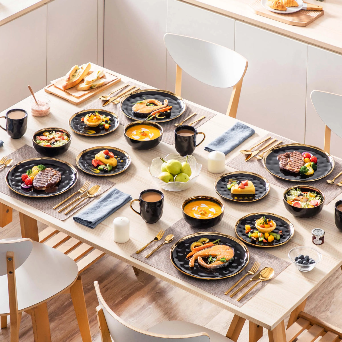 Malacasa Ceramic Dinnerware Set With Gold Trim Design