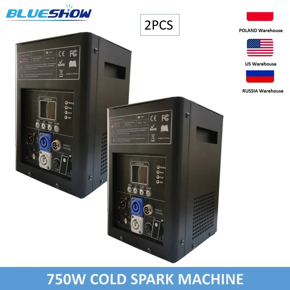 2 Cold Spark Machine Ti Powder 750W Cold Firework Machine DMX Remote Control LCD Cold Sparking Machine Powder Ti