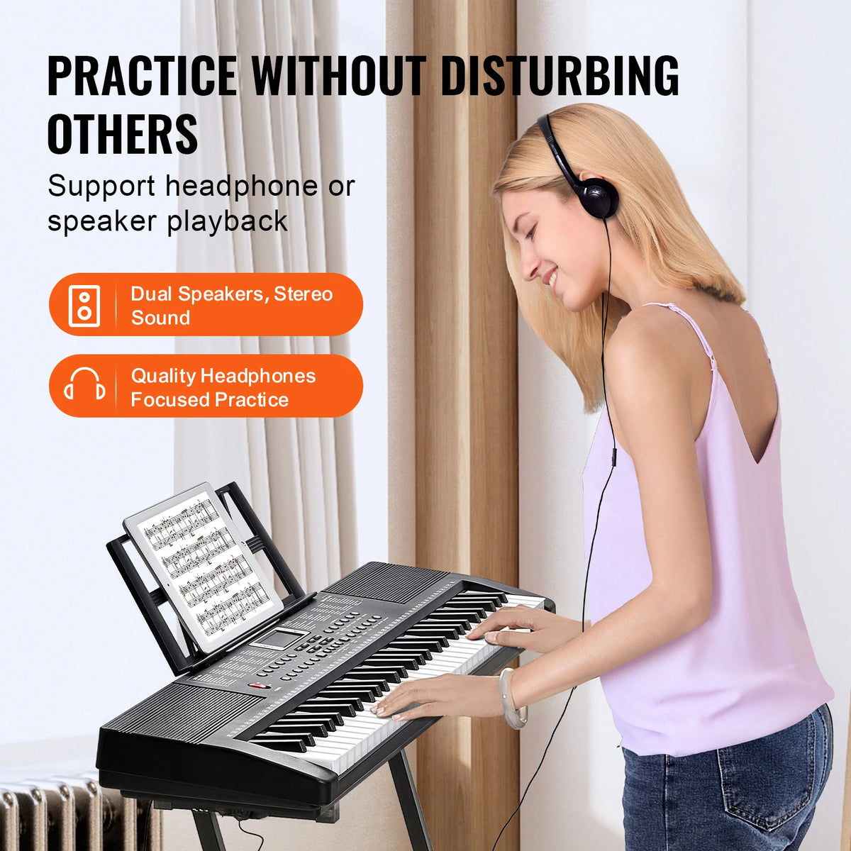VEVOR 61 Key Digital Keyboard Piano Electric Portable Piano Keyboard 200Tones 200Rhythms or 600Tones 500 Rhythms for Beginner