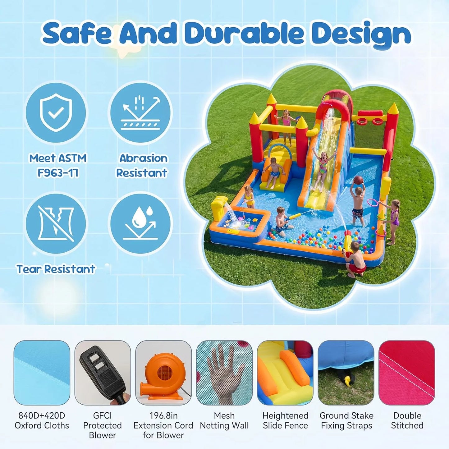Inflatable Bounce House for Kids With Heavy Duty Blower Included