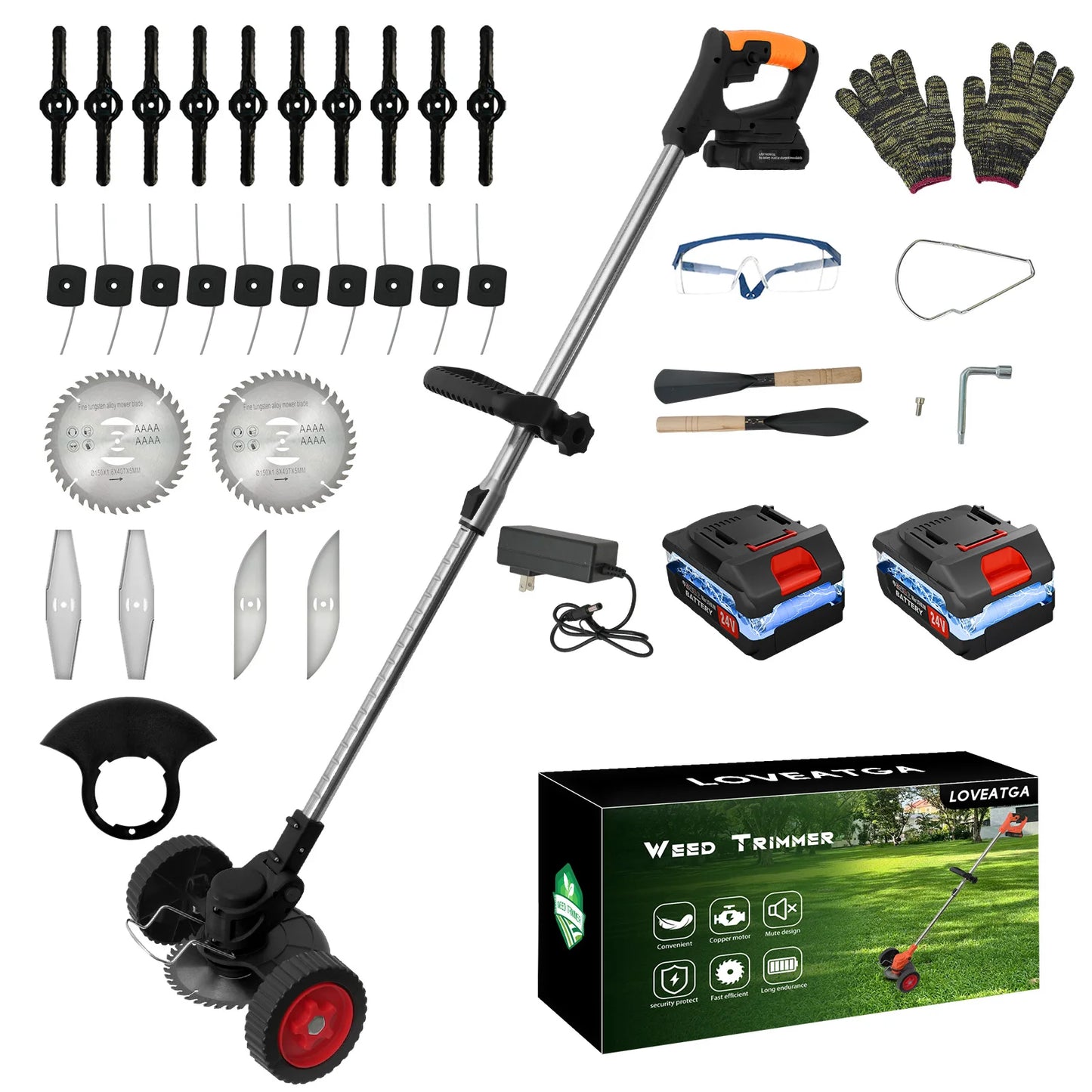 21V Electric Lawn Mower Cordless Grass Trimmer Garden Strimmers 3-in-1 Fodable 2x2.0Ah Batteries Power Tool for Lawn Garden Yard