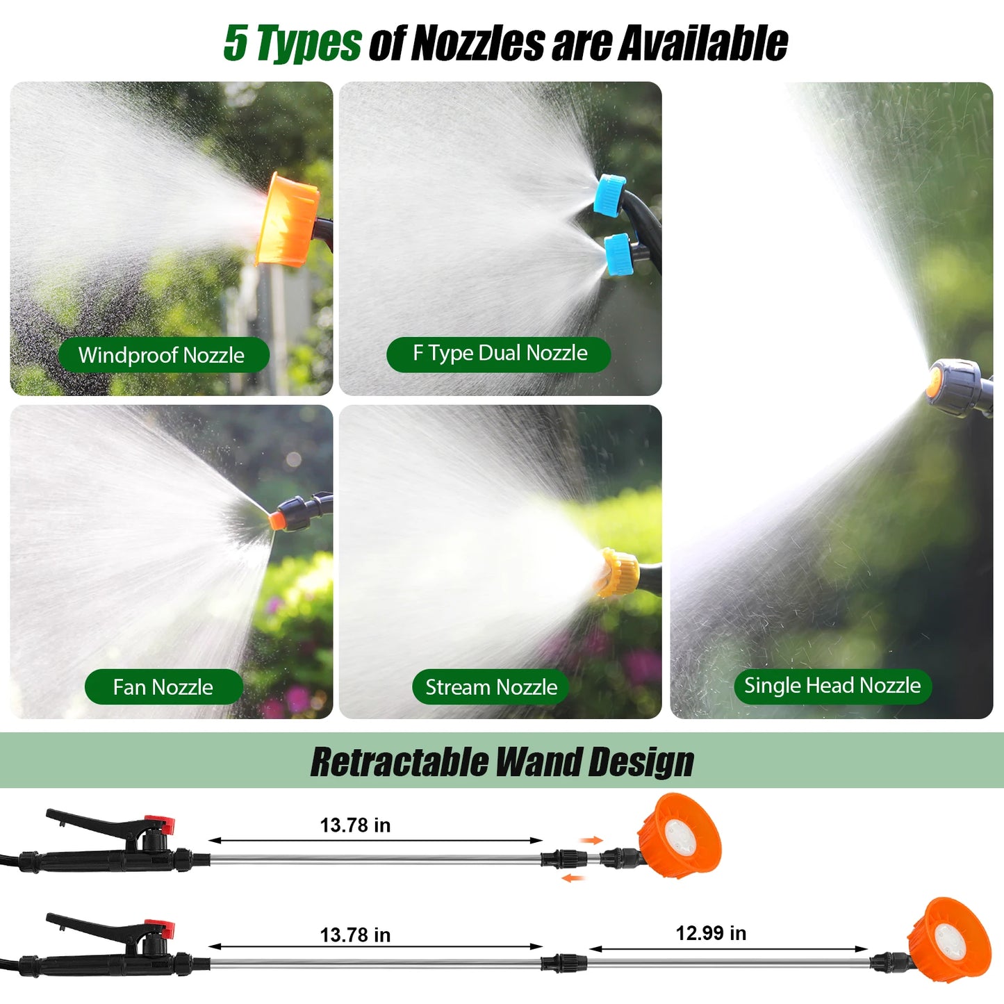 Garden Electric Sprayer With Telescopic Wand And 5 Nozzles 100 PSI