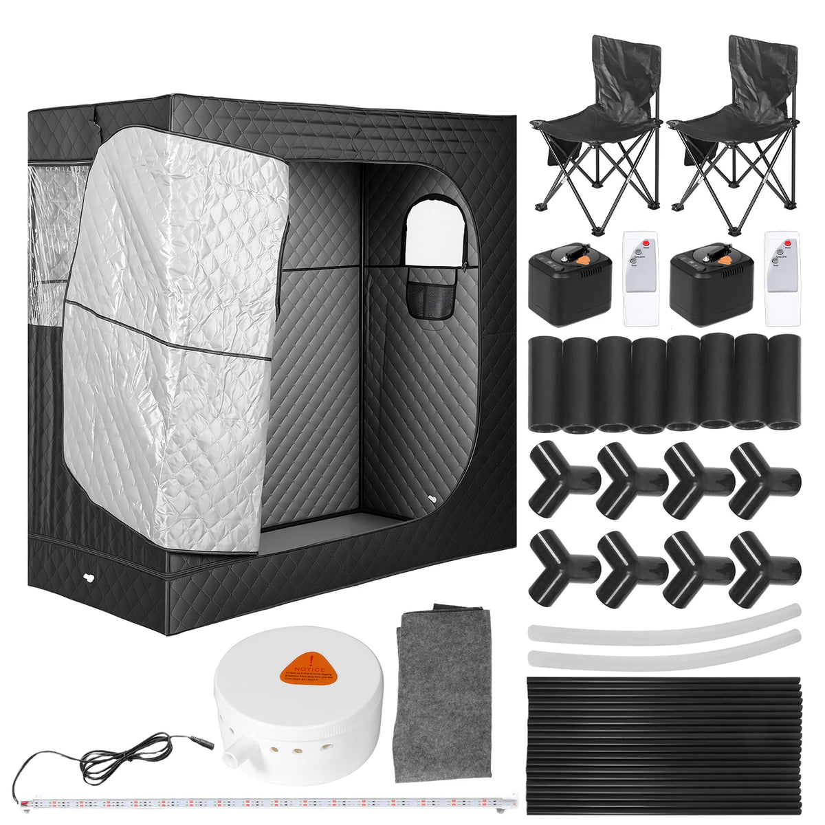 Portable Steam Sauna Tent 2 Person Sauna Extra Large 5 Layer Water-proof Sauna Room with 2 Steamers 2 Folding Chairs for Home