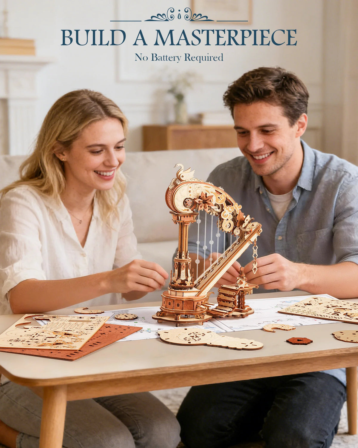 ROKR Magic Harp Wooden Music Box Mechanical 3D Puzzle Kit