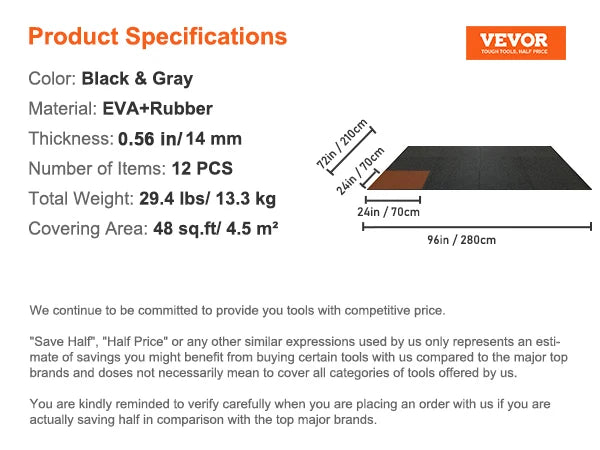 SucceBuy Interlocking Rubber EVA Foam Gym Floor Mats for Workouts