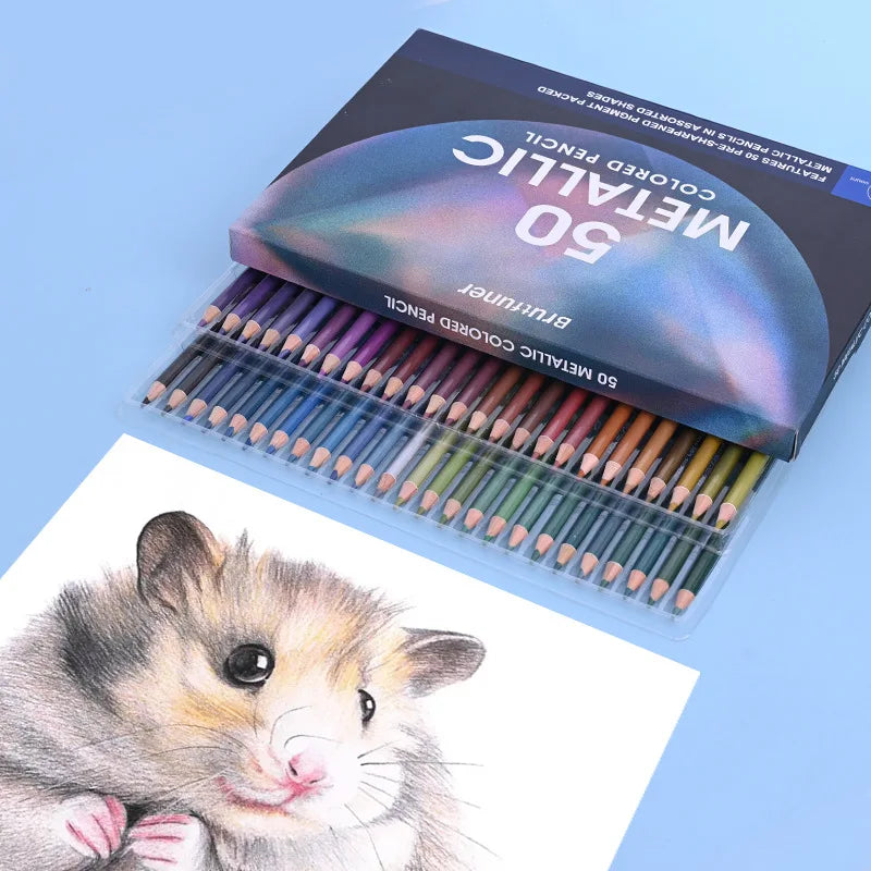 Brutfuner 50/72 Colors Metallic Pencil Drawing Sketch Set Soft Wood Golden Color Pencil For Stationery Art Supplies