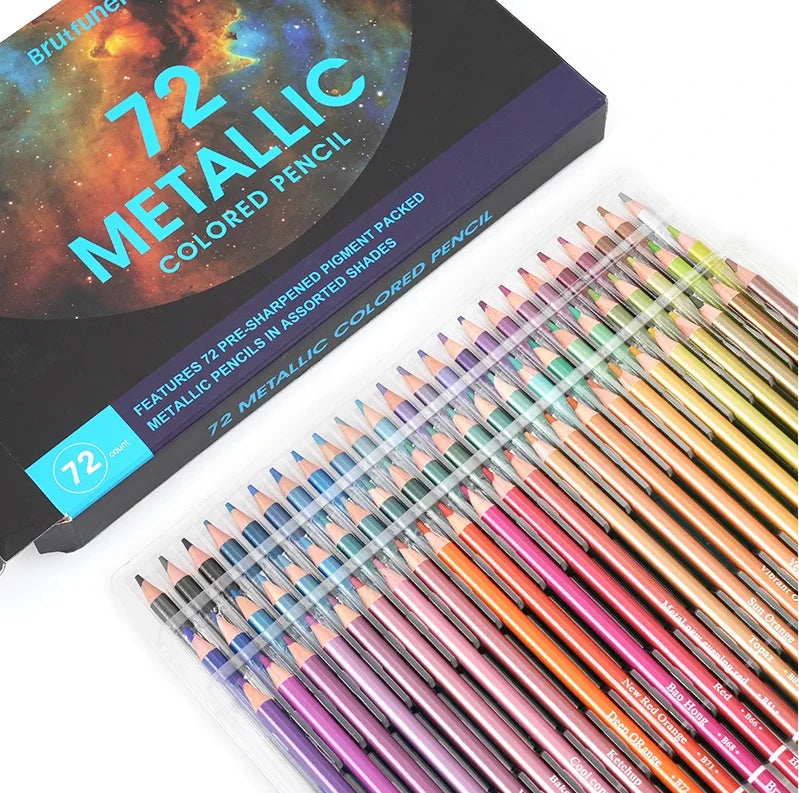 Brutfuner 50/72 Colors Metallic Pencil Drawing Sketch Set Soft Wood Golden Color Pencil For Stationery Art Supplies