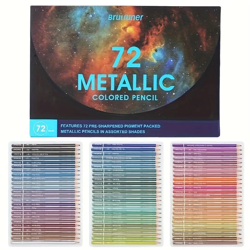 Brutfuner 50/72 Colors Metallic Pencil Drawing Sketch Set Soft Wood Golden Color Pencil For Stationery Art Supplies