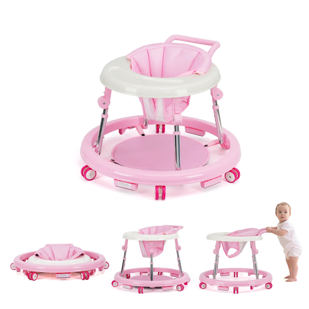 Foldable Baby Walker With Adjustable Height And Activity Tray