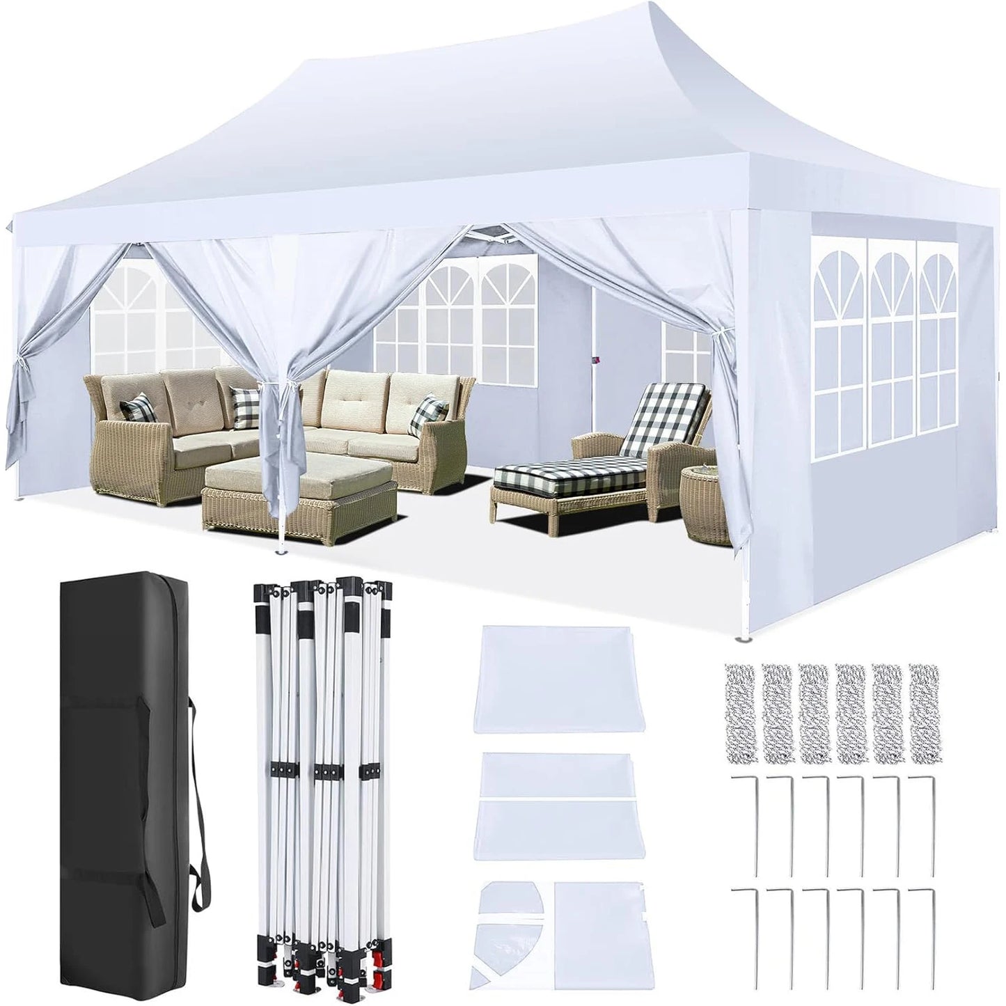 COBIZI Pop Up Canopy Gazebo With Six Sidewalls For Outdoor Events