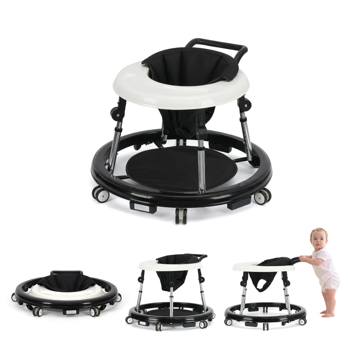 Foldable Baby Walker With Adjustable Height And Activity Tray