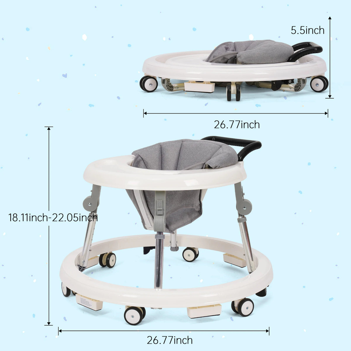 Foldable Baby Walker With Adjustable Height And Activity Tray