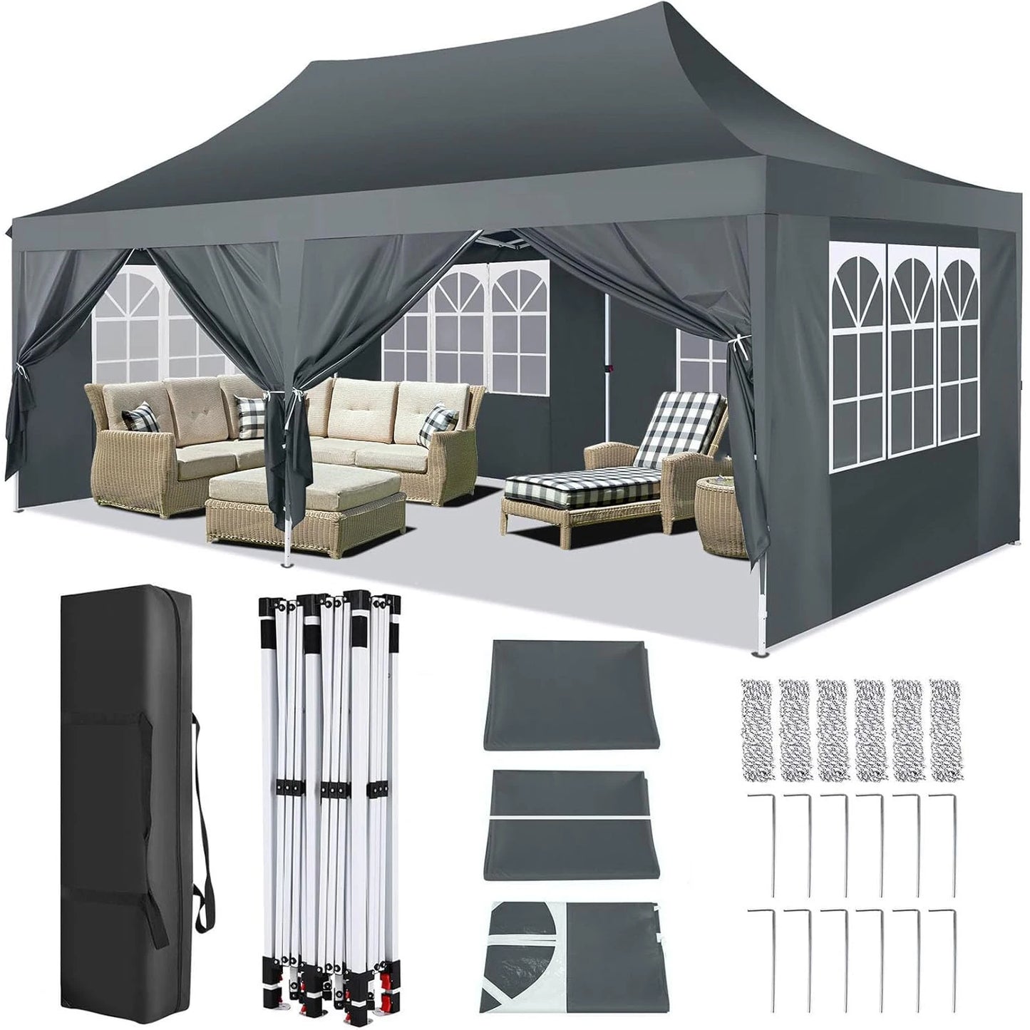 COBIZI Pop Up Canopy Gazebo With Six Sidewalls For Outdoor Events