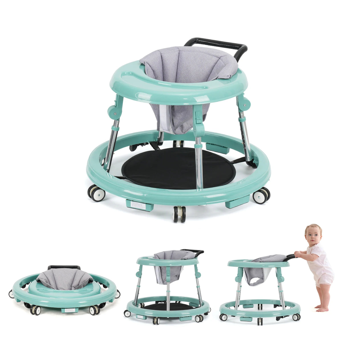 Foldable Baby Walker With Adjustable Height And Activity Tray
