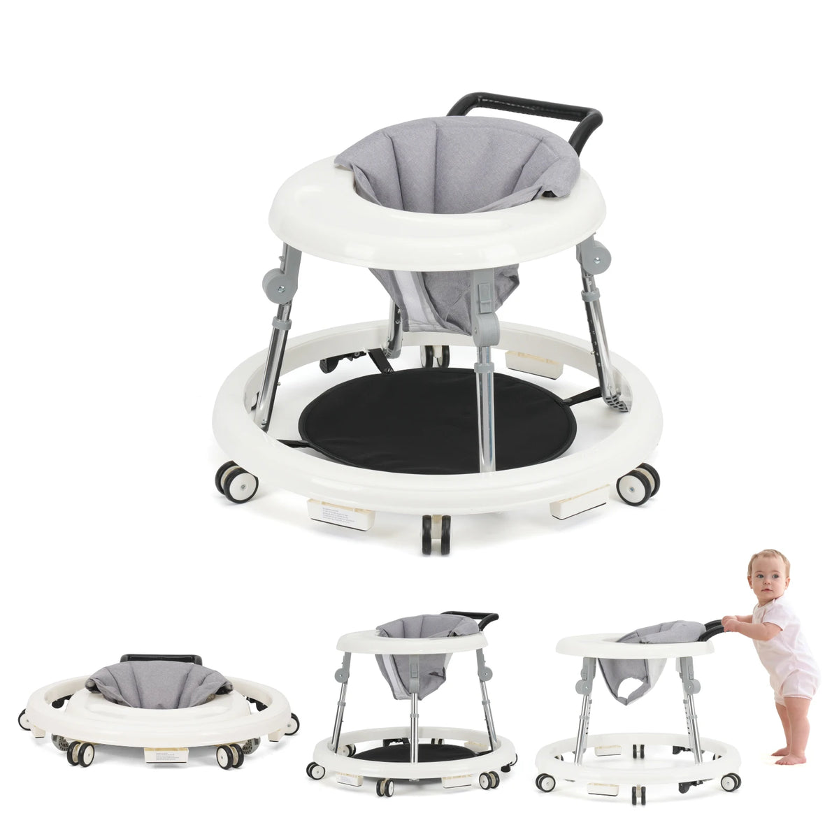 Foldable Baby Walker With Adjustable Height And Activity Tray