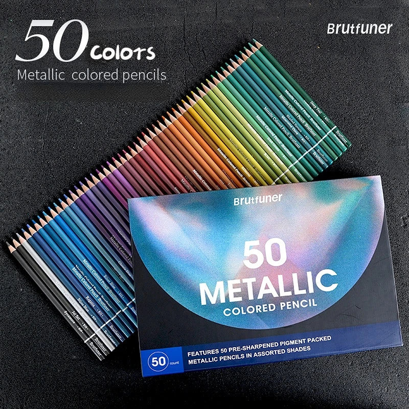 Brutfuner 50/72 Colors Metallic Pencil Drawing Sketch Set Soft Wood Golden Color Pencil For Stationery Art Supplies