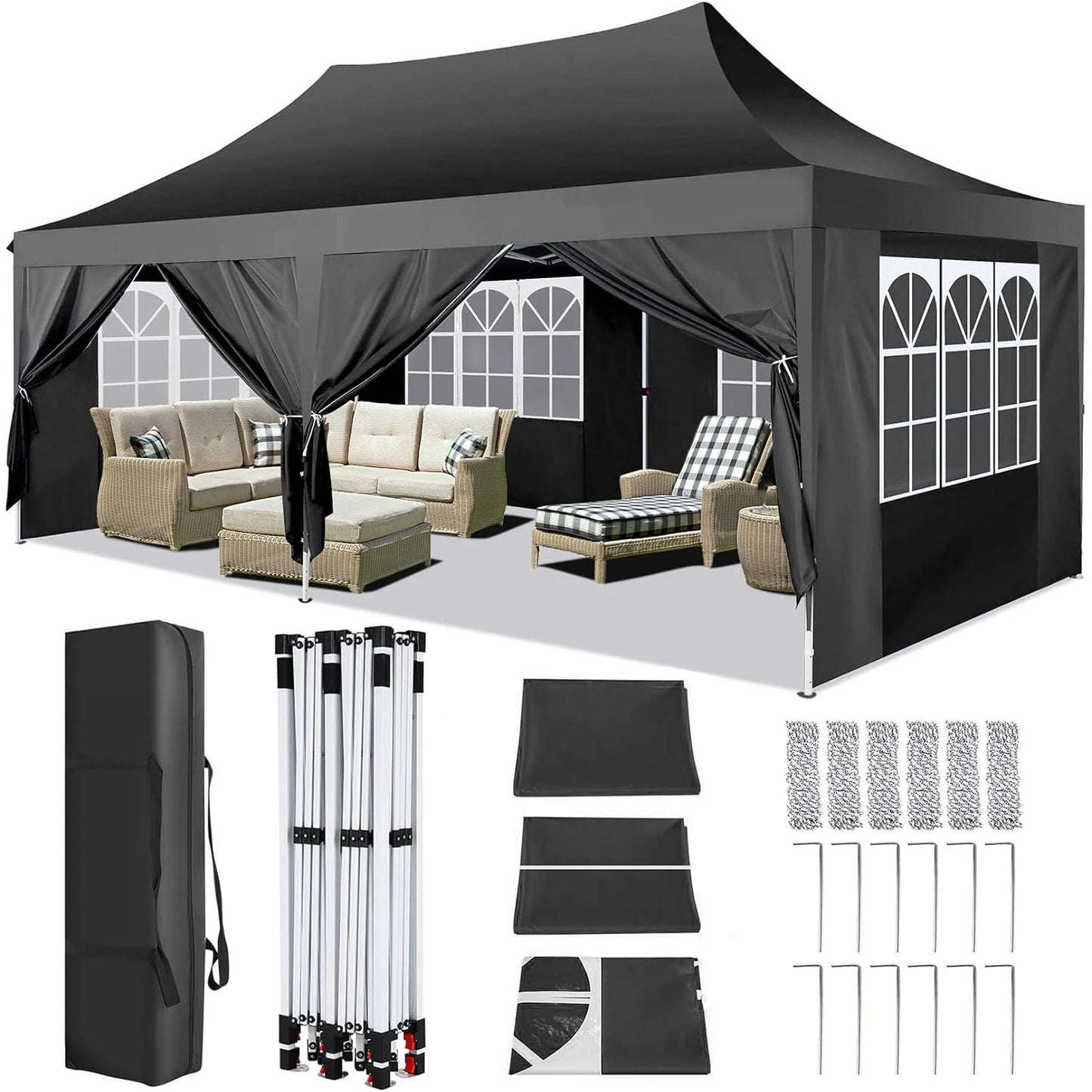 COBIZI Pop Up Canopy Gazebo With Six Sidewalls For Outdoor Events