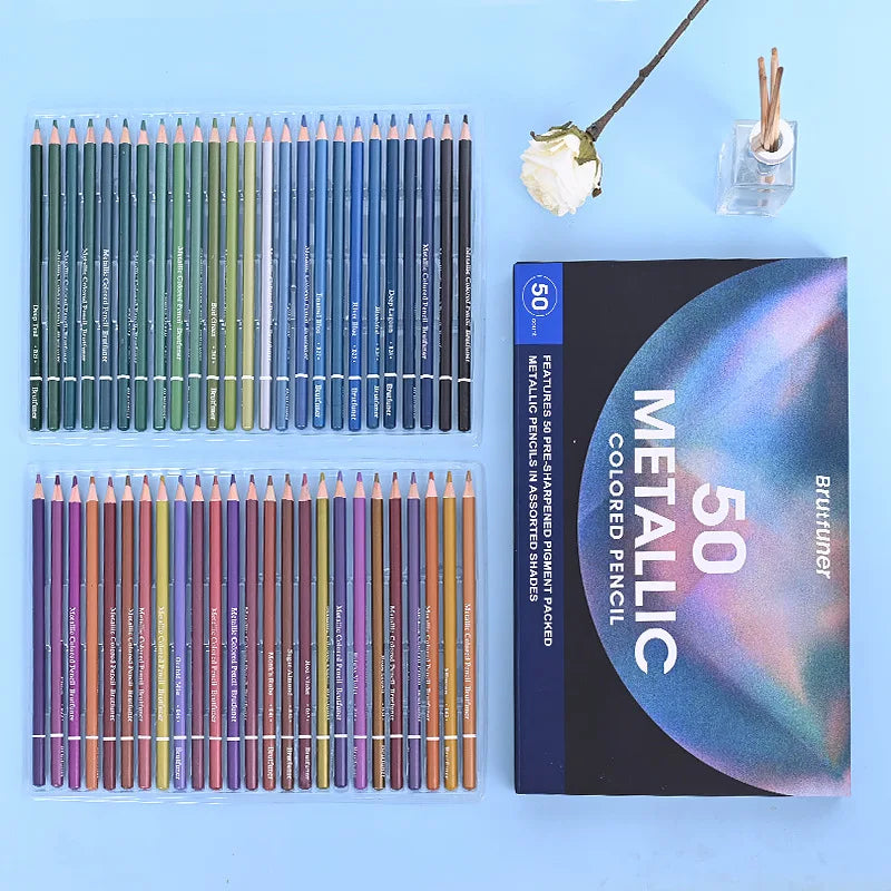 Brutfuner 50/72 Colors Metallic Pencil Drawing Sketch Set Soft Wood Golden Color Pencil For Stationery Art Supplies