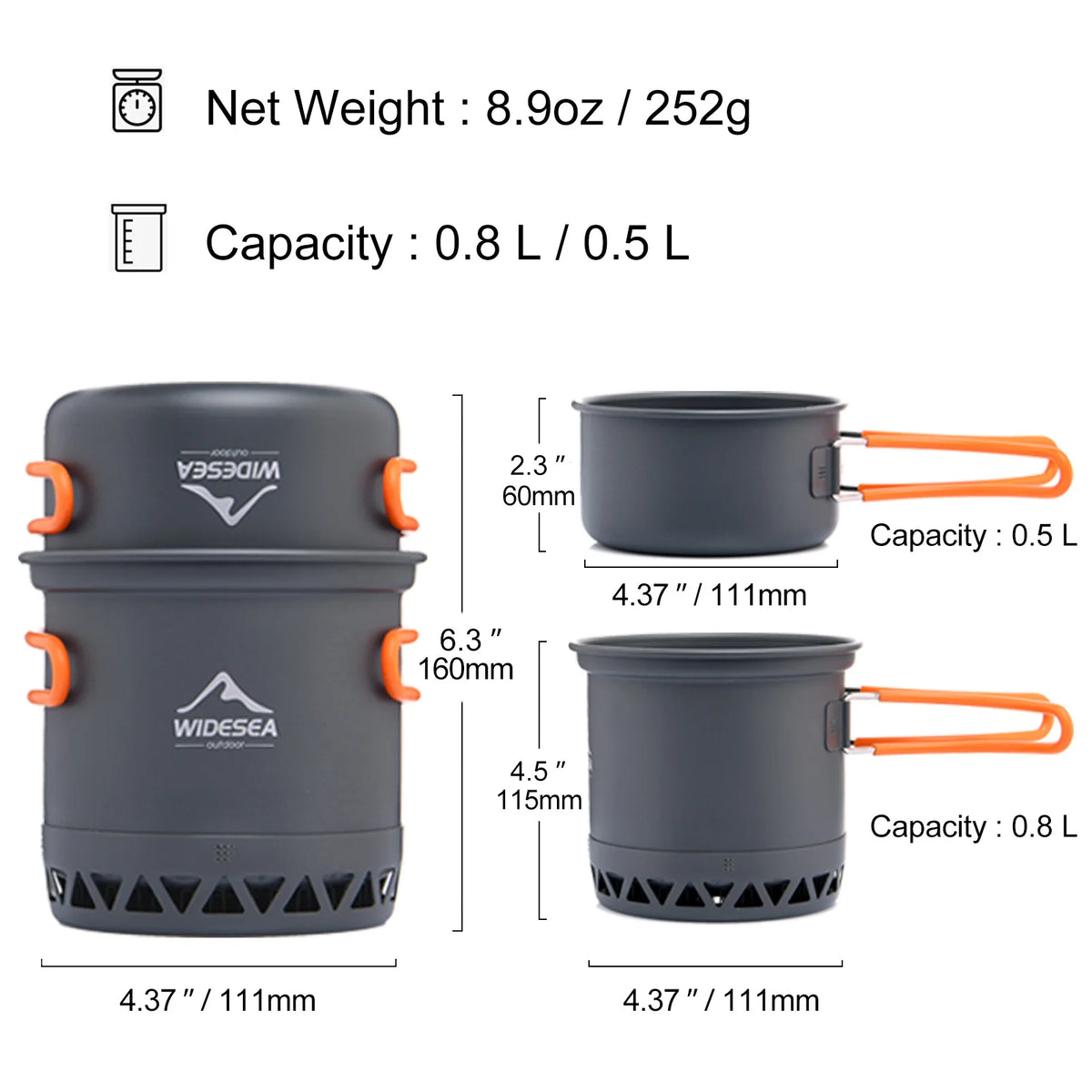 Widesea Portable Camping Cookware Set With Pot Kettle And Utensils