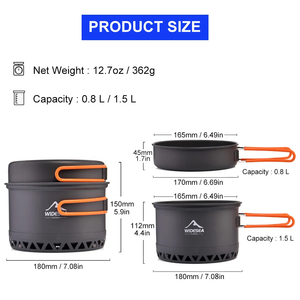 Widesea Portable Camping Cookware Set With Pot Kettle And Utensils