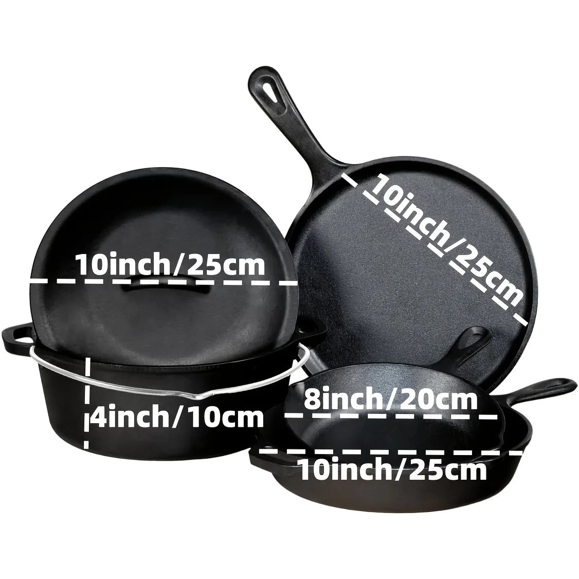 AEDG Three Piece Cast Iron Skillet Set Preseasoned Nonstick