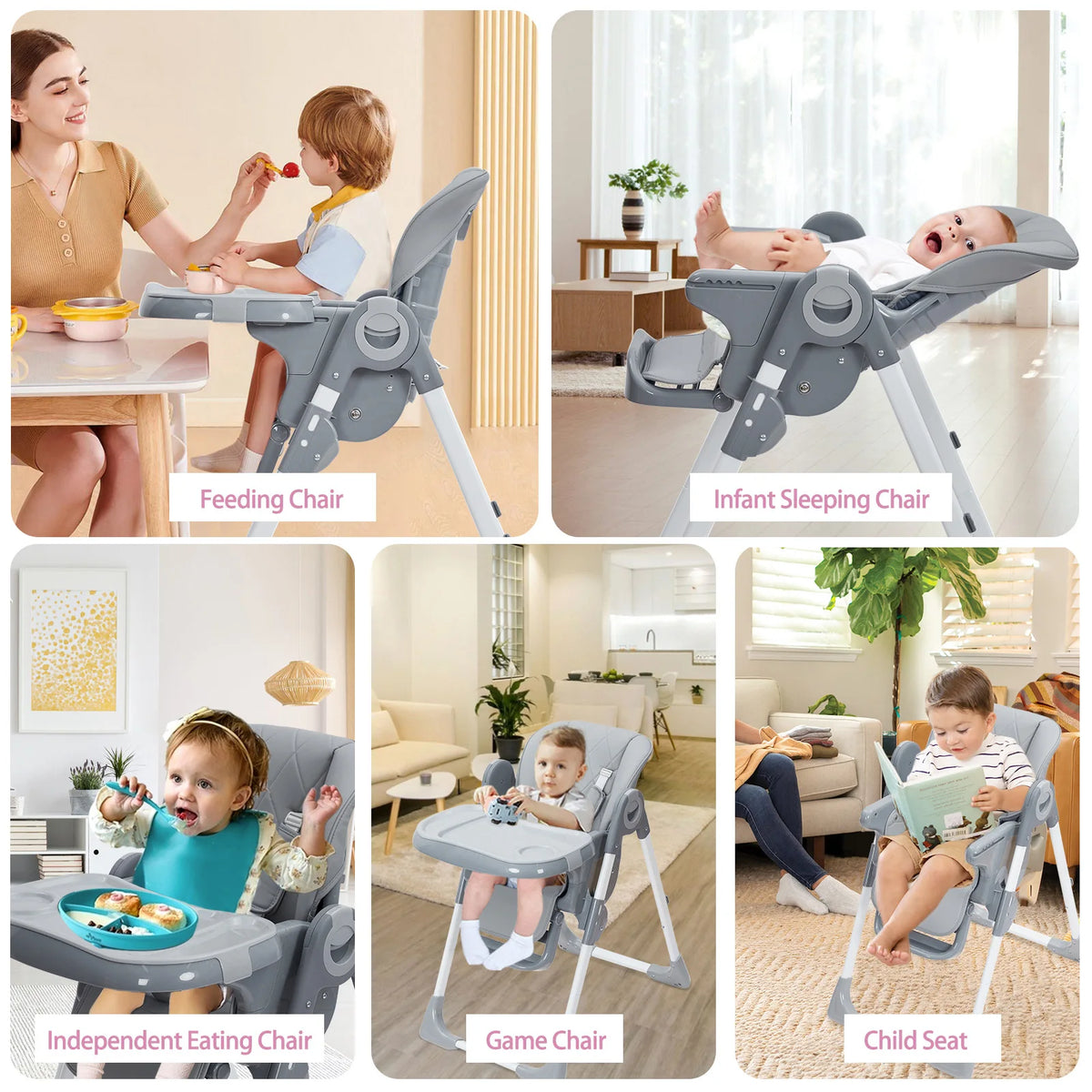 Adjustable Height And Recline Foldable Multifunctional Baby High Chair