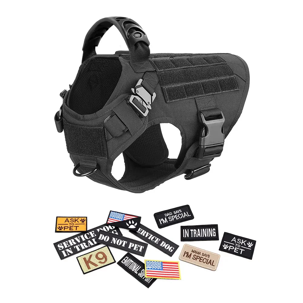 Tactical Nylon Dog Harness Vest With Padded Collar And Leash