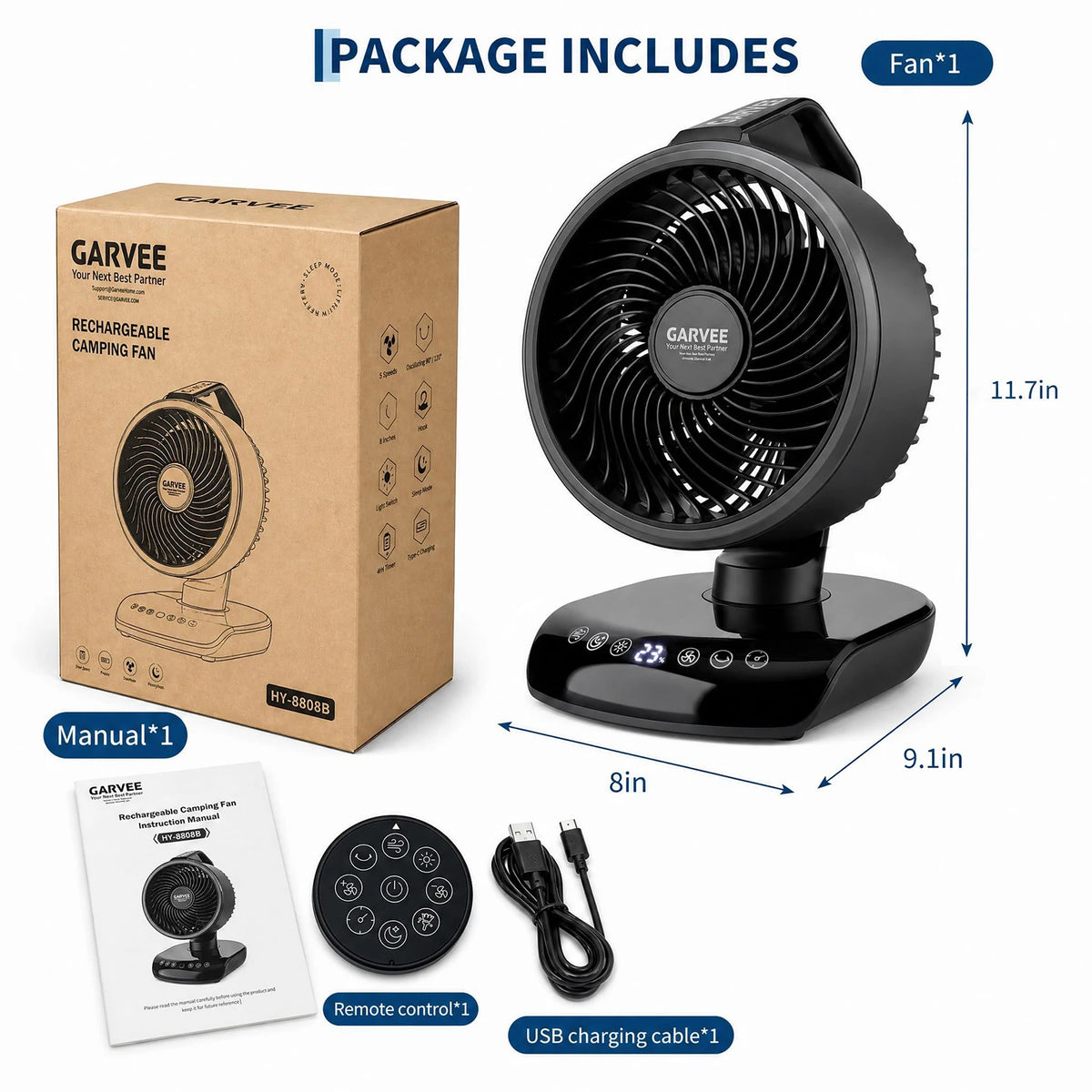 HiMISS Portable Camping Fan With 20000mAh Battery And Remote Control