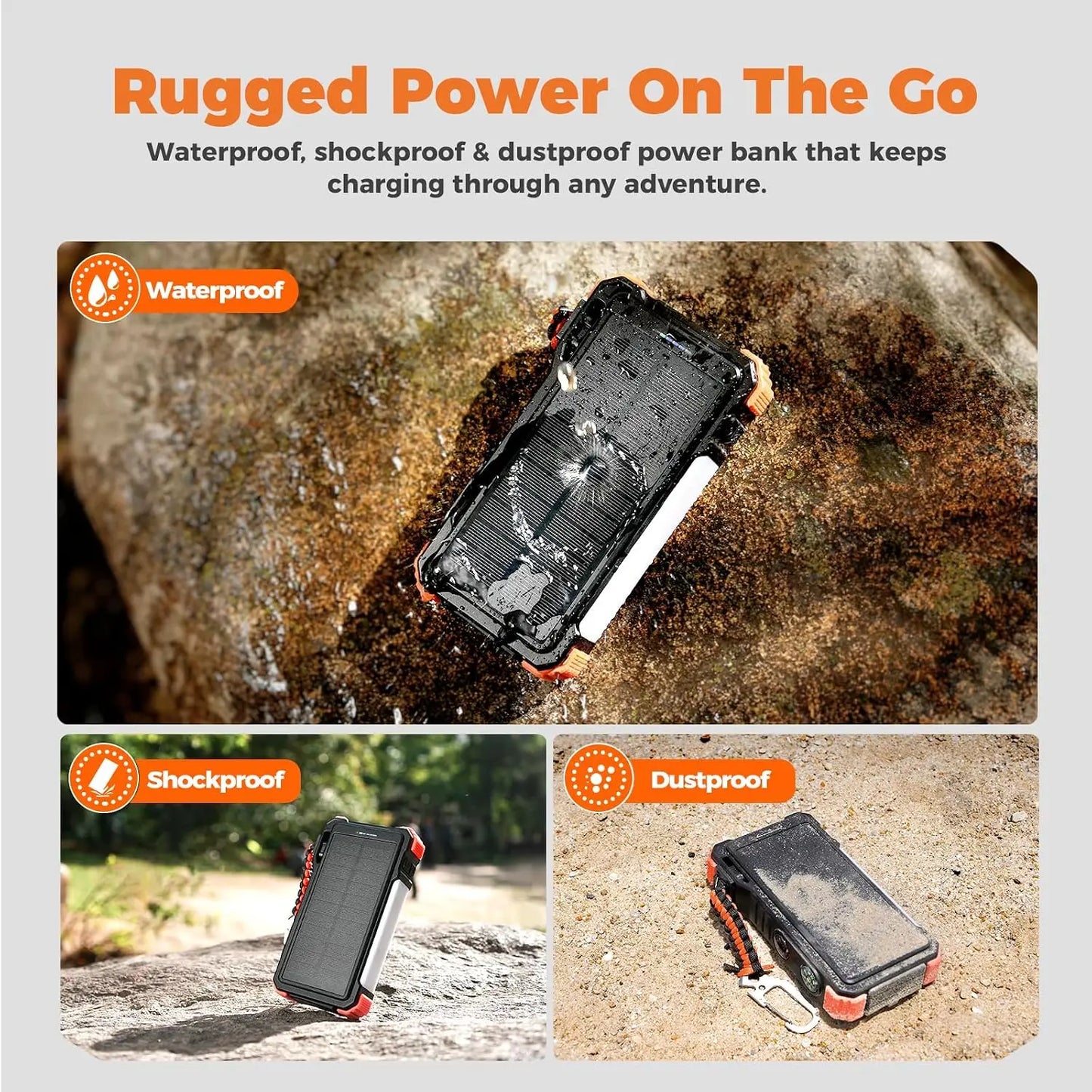 Solar Power Bank 20000mAh With Built In Cables And Wireless Charger Apple Watch