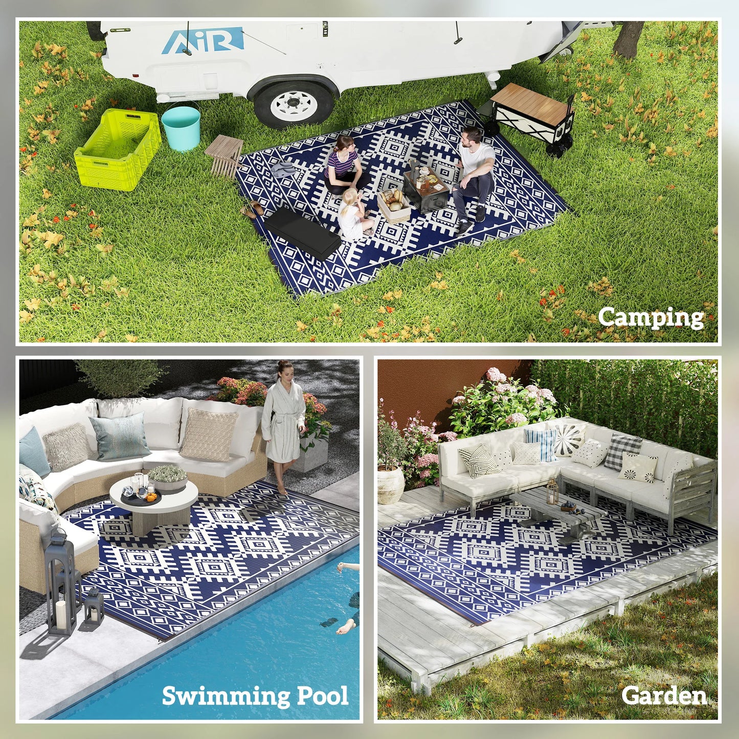 Outdoor Rug Geometric Rhombus Border Polypropylene