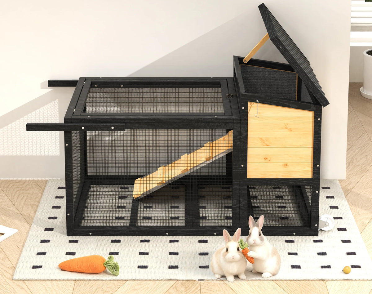 Outdoor Wooden Rabbit Hutch With Wheels And Waterproof Roof