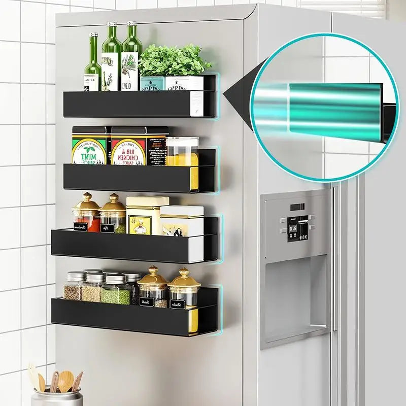 Stainless Steel Magnetic Spice Rack For Refrigerator Kitchen Organizer Shelf