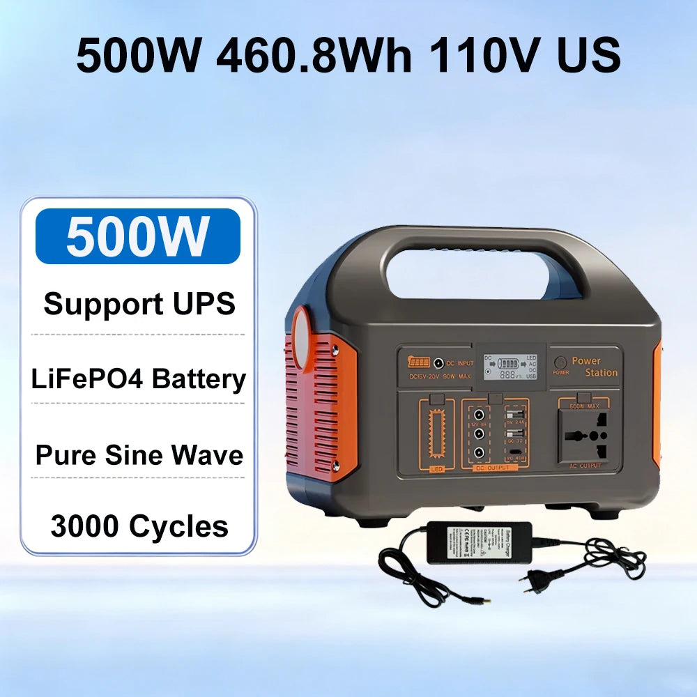 GaiaRay 500W Portable Power Station 460Wh LiFePO4 Solar Generator