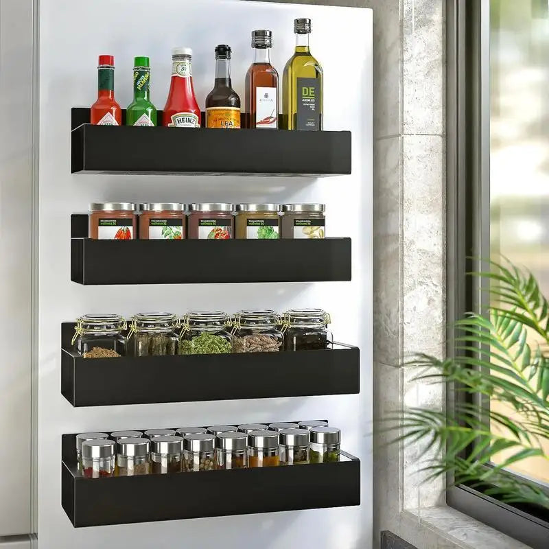 Stainless Steel Magnetic Spice Rack For Refrigerator Kitchen Organizer Shelf