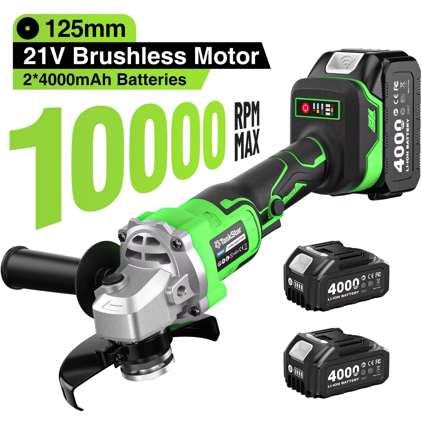 Taskstar Cordless Jig Saw Tool & Electric Brushless Angle Grinder Polishing Cutting Machine 9 Blades 0–45° Bevel Cutting 4 Orbital Setting Lightweight Electric Jigsaw Straight Curved Cuts Battery Powered Tool Set With 2x4.