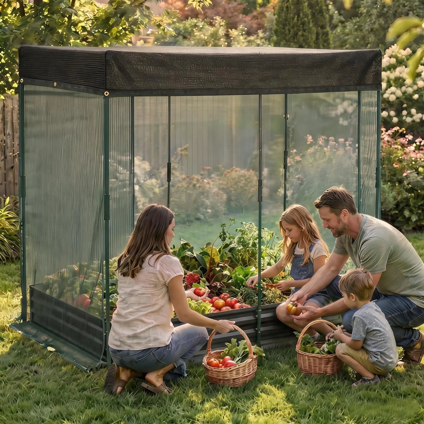 Galvanized Raised Garden Bed With Self Watering Mesh Cover