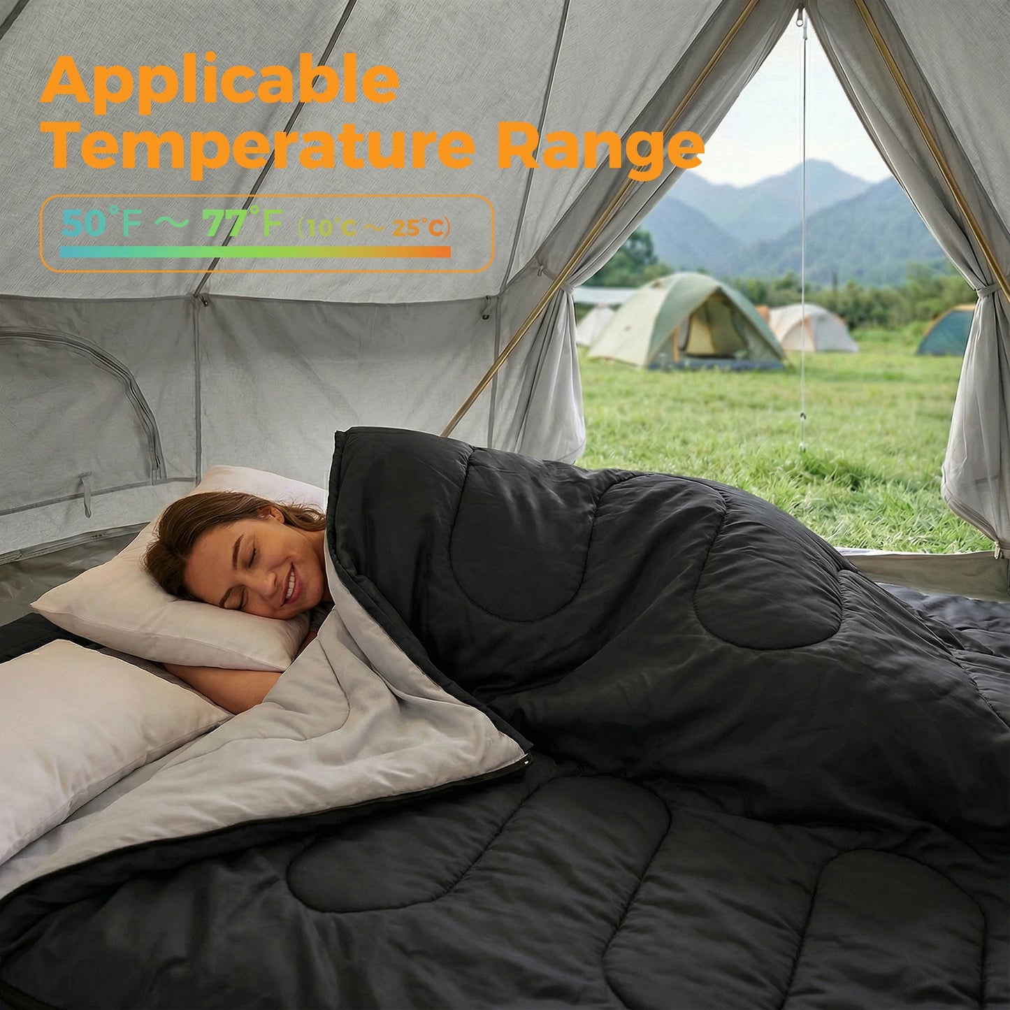 Double Sleeping Bag For Adults With Pillow Three Season Portable