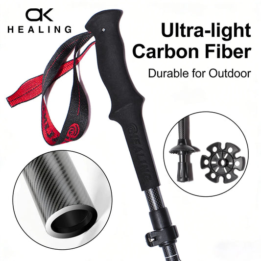 Local+ Ultralight Carbon Fiber Trekking Poles Outdoor Hiking Cane Folding Telescopic Nordic Mountain Climbing Pole Walking Stick