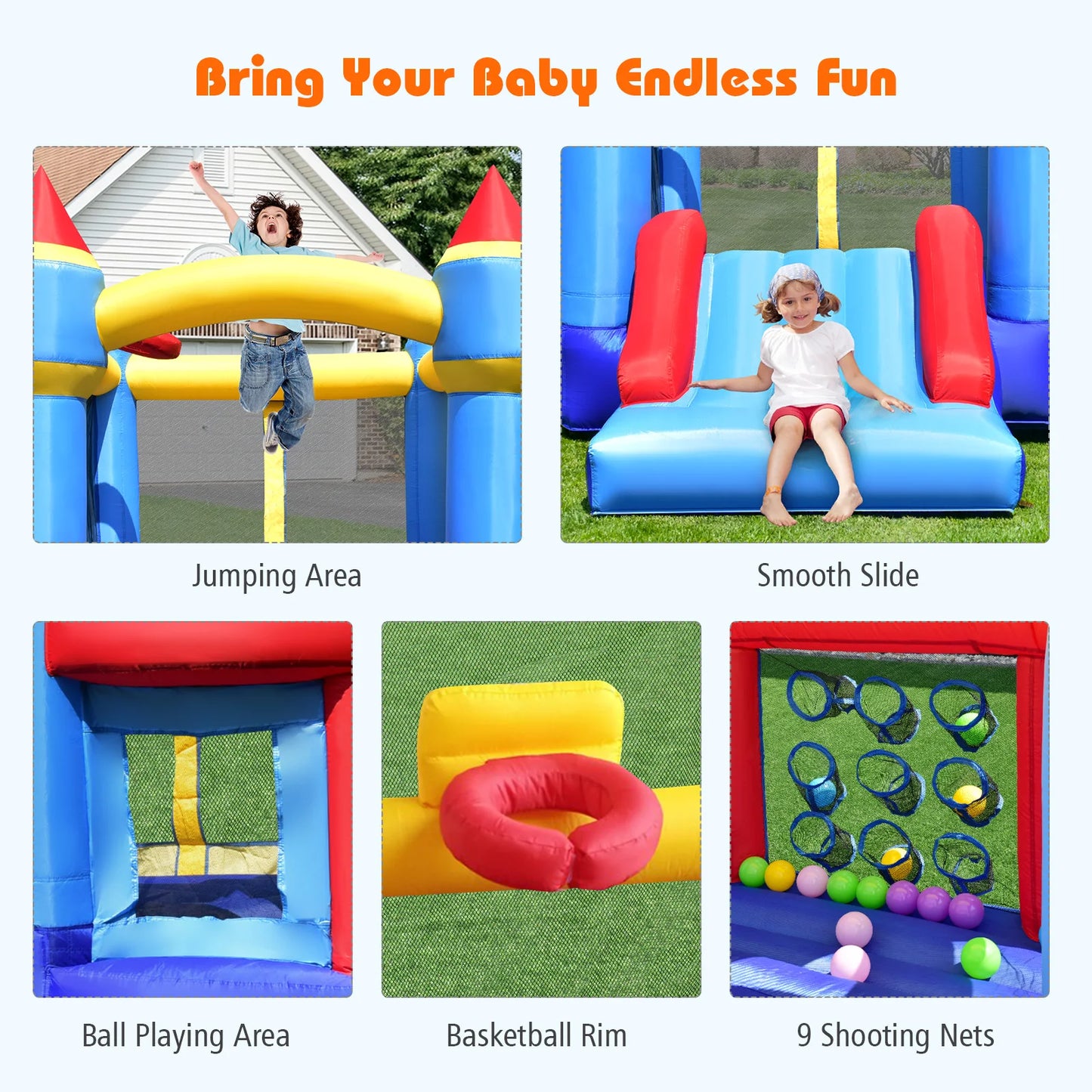 Multigot Inflatable Bounce House Castle With Slide And Basketball Hoop