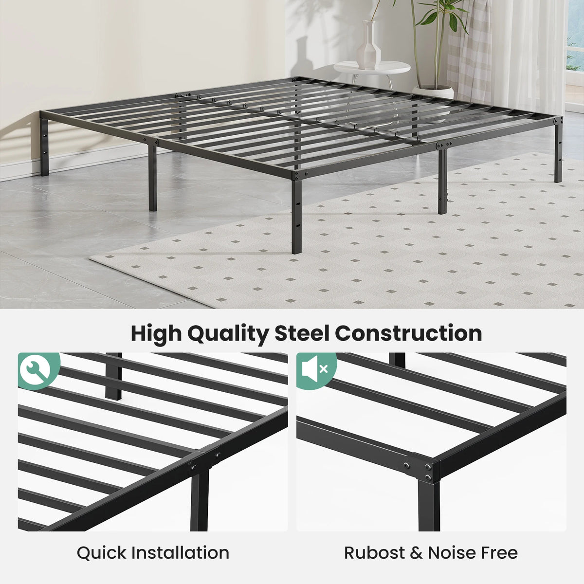 Jhk Metal Platform Bed Frame With Steel Slat Support